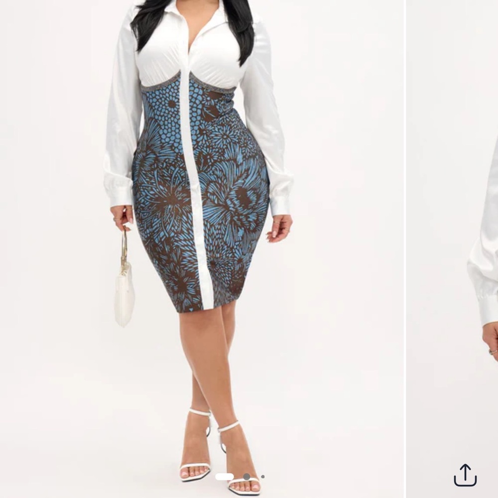 Fashion Nova Blue and Brown Midi Dress